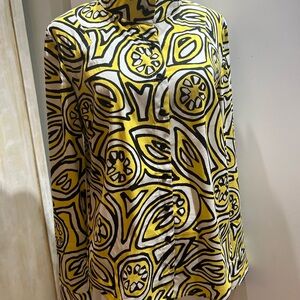 Carlisle Yellow & Black Blouse Fitted Stand Collar Graphic Lemon  sz 10 NWT